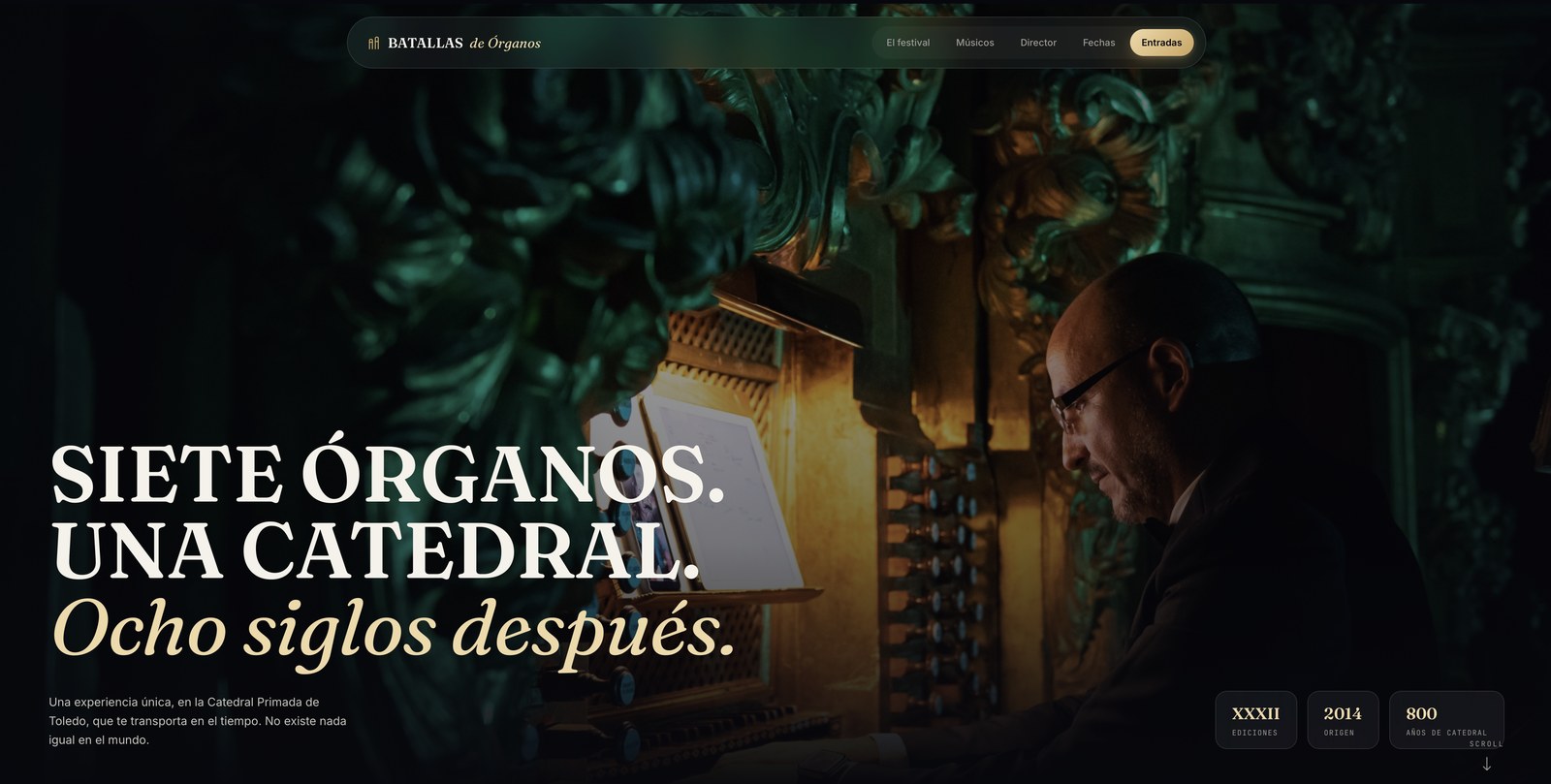 Captura real del hero de la web de Batallas de Órganos